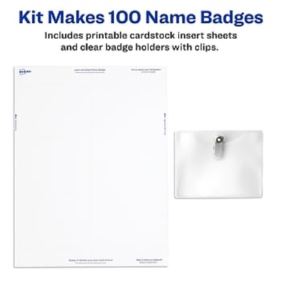 New Avery Customizable Name Badge Clips, 3" x 4", White, 100 (74541) - Picture 6 of 6